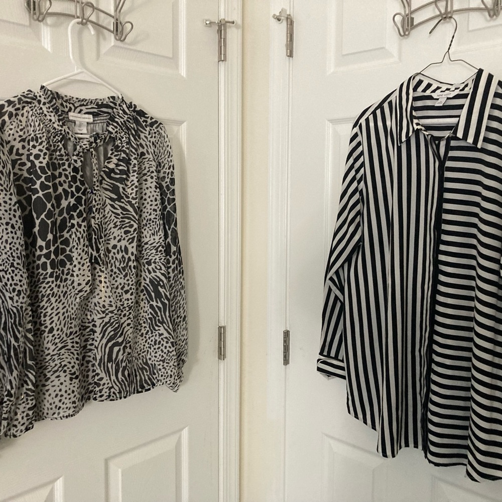 2 for 1 beautiful black and whites blouse set women’s L and XL.  Like new.